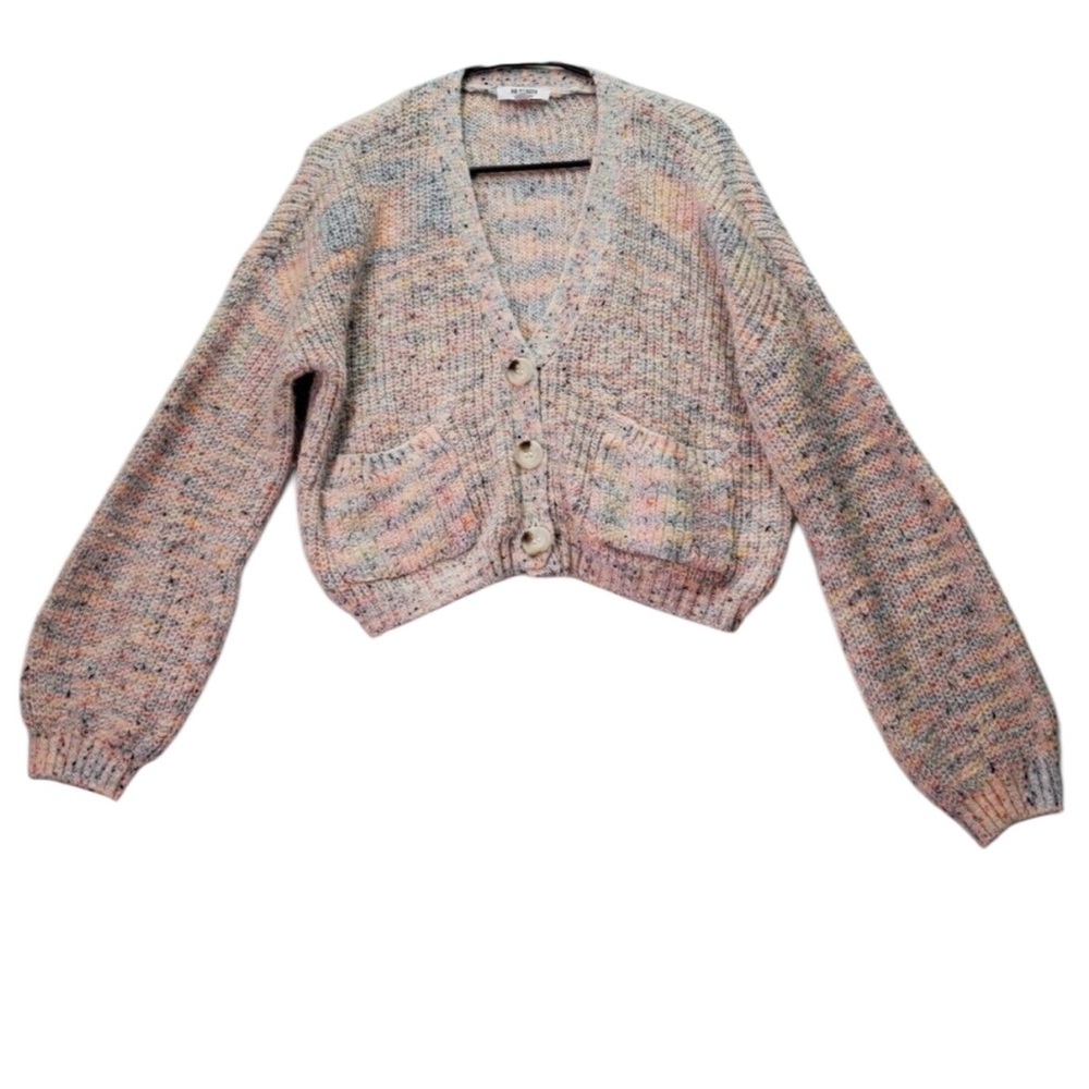 BB Dakota Multicolor Pastel Cropped Chunky Knit Cardigan